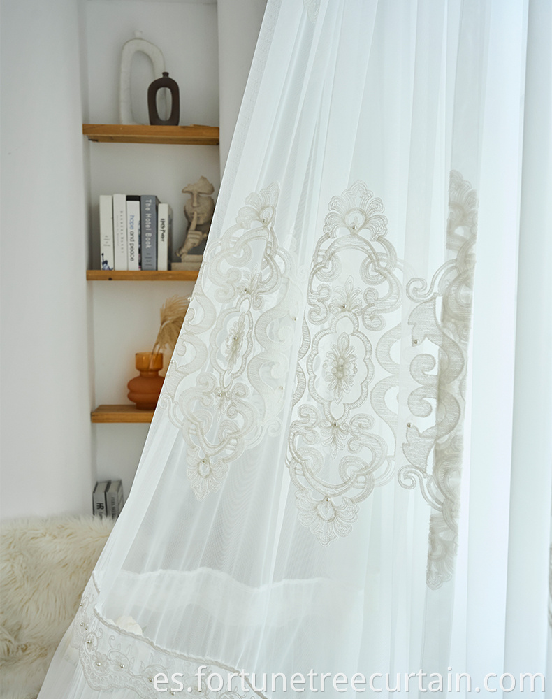 Transparent Embroidery Beaded Curtain Sheer